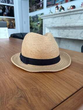 Banana Republic L/XL Paper Straw Fedora Hat with Black Grosgrain Ribbon